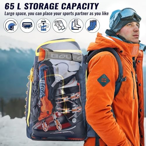 Ski Boot Bag, 65L Durable Travel Backpack, 1680D Nylon Waterproof Snowboard Boot Bag, Skiing and Snowboarding Travel Luggage for Helmet, Goggles, Gloves, Outerwear & Accessories - Image 2