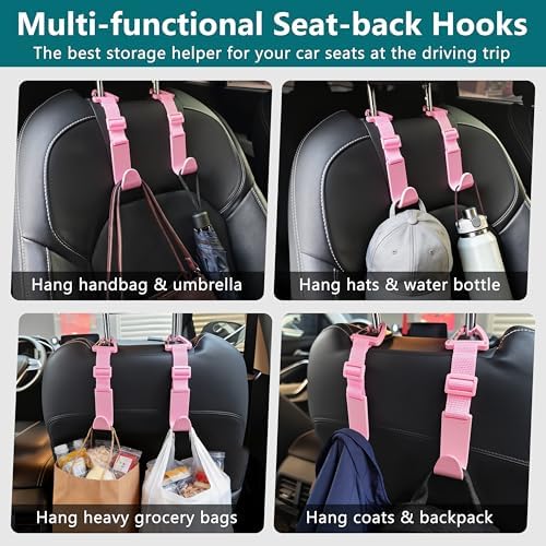 Amooca 4 Pack Anti-drop Headrest Hooks Adjustable Car Seat Organizer - Image 4