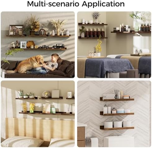 upsimples Floating Shelves for Wall Decor and Storage, Brown, 6Pcs 15.7'' - Image 5