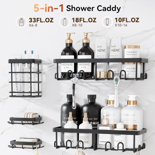 YASONIC Shower Caddy Adhesive, Rustproof Shower Organizer, Wall Shower Rack - Image 2