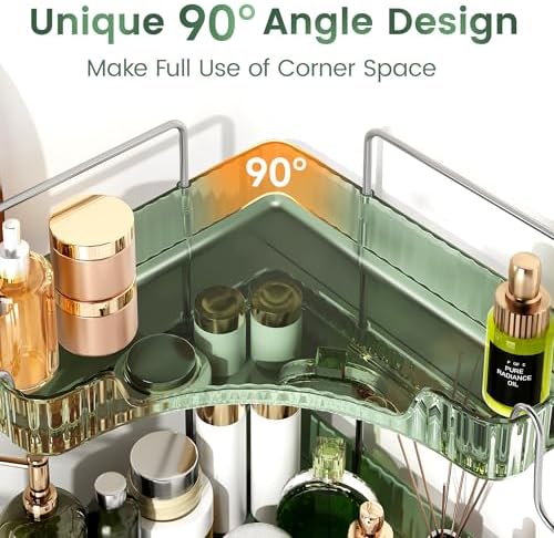 3-Tier Green Corner Organizer, PET Counter Storage with Hooks - Image 3