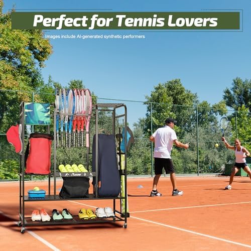 PLKOW Tennis Bag Organizer Tennis Racket Storage Rack, Tennis Equipment Holder for Bags, Balls, Racquet & Accessories, Versatile Gear Organizer for Garage, Club, or School - Image 7