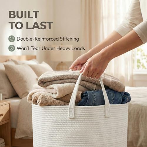 JMvicyroam 115L Extra Large Machine Washable Cotton Rope Blanket Basket - Image 6