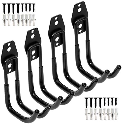 Heavy Duty Garage Storage Utility Double Hooks, Wall Mount Tool Holder Organizer with Anti-Slip Coating (4 Pack Black 4.2" Large Round J Hook) by Yisunnan