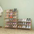Simple Trending 3-Tier Stackable Shoe Rack, Expandable & Adjustable Shoe Shelf Storage Organizer, Metal Mesh, Gold - Image 6