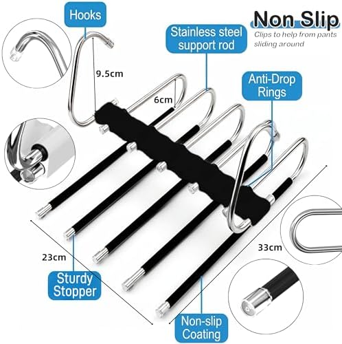5 Layers Pants Hangers Space Saving Non-Slip Closet Organizer 4 Pack | Metal Space Saving Hangers Multi-Layer Multifunctional Rack Closet Organizers Storage for Skirts Jeans Trousers(Onyx Black) - Image 3