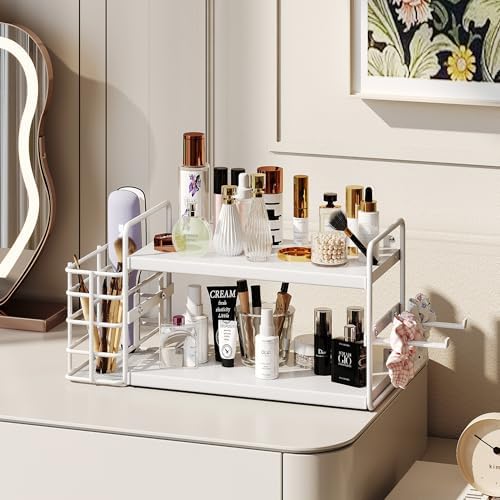 3-in-1 Wall Mounted Hair Dryer Holder with 2 Tier Shelves & Detachable Basket, Space Saving Organizer for Bathroom, Kitchen, Bedroom, Rust-Resistant, Easy Install (White) - Image 6