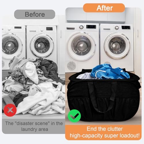 Collapsible Laundry Baskets, Tear Proof Pop Up Laundry Hamper with Lid, Dual Handles Durable Foldable Laundry Basket, Easy to Carry Laundry Hamper for Home, Laundry Room, Bedroom, Dorm, Travel Black - Image 4