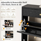 Nicetree Shoe Cabinet for Entryway, Slim Shoe Rack with 2 Flip Drawers and Top Storage Drawer, Narrow Shoe Organizer with Printed Rattan-Look Design, Entryway Shoe Storage for Size 12+ Shoes, Black - Image 5