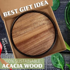 9" Acacia Wood Lazy Susan Turntable, Tomoaza Kitchen Organizer Turntable with Steel Sides, 360 Degree Lazy Susan for Countertop Cabinet or Dining Table - Image 2