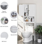 Over the Toilet Storage Cabinet, Bathroom Storage Organizer Over Toilet, Space Saver W/Adjustable Shelf & Open Shelf, White - Image 5