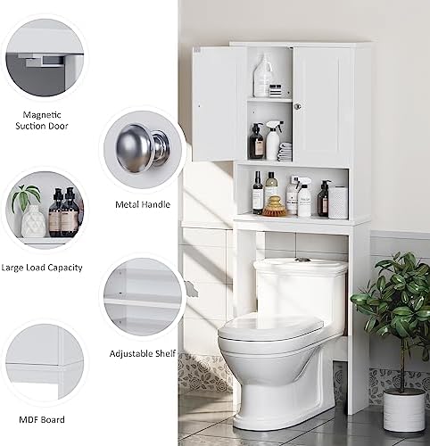 Over the Toilet Storage Cabinet, Bathroom Storage Cabinet White Organizer Over Toilet, Bathroom Space Saver with Adjustable Shelf, White - Image 5