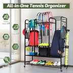PLKOW Tennis Bag Organizer Tennis Racket Storage Rack, Tennis Equipment Holder for Bags, Balls, Racquet & Accessories, Versatile Gear Organizer for Garage, Club, or School - Image 2
