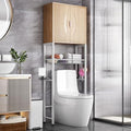 Kalrin Over The Toilet Storage Cabinet with Fluted Wave Doors and Adjustable Shelf, Wood Over Toilet Storage Rack with Drain Basket, Freestanding Bathroom Organizer for Balcony Laundry, Wood & White by Kalrin
