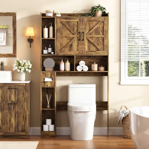 Vabches Over The Toilet Storage Cabinet with 2 Barn Doors, Rustic Brown by Vabches