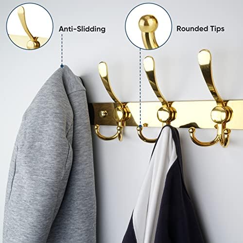TICONN Wall Mounted Coat Rack, Five Heavy Duty Tri Hooks All Metal Construction for Jacket Coat Hat in Mudroom Entryway (Gold, 1-Pack) - Image 4