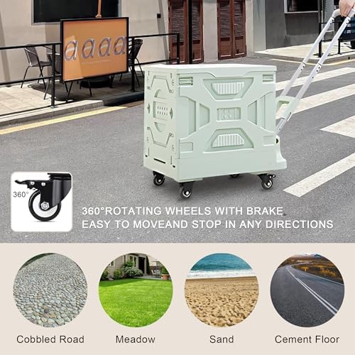 VECELO Foldable Shopping Cart with Wheels, Collapsible Rolling Crate for Groceries, Folding Storage Box with Handle, Three Modes of Use, Ideal for Teacher, Trip, Outdoors, Etc., 23GAL, Green - Image 7