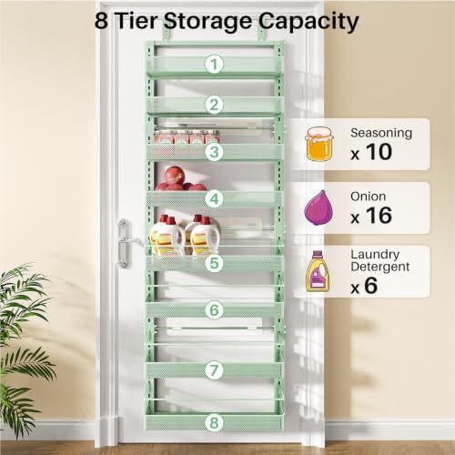 SNTD 8 Tiers Over the Door Organizer, 17" W x 6" D x 69" H, Green - Image 7