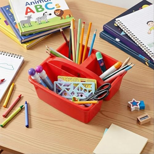 Kathfly 12 Pack Classroom Caddy Organizer with Handle, Plastic Art Craft Cleaning Caddy Bulk, Small Multipurpose Supply Organization Storage Basket for Table Desk Office Pencil Teacher (Blue Red) - Image 7