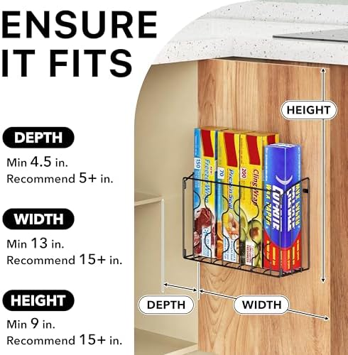 Simple Houseware Wall Door Mount Kitchen Wrap Organizer Rack, Black - Image 3