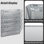 EASEPRES 5 Pocket Mesh Hanging Wall File Organizer, Wall Mounted Mail Paper Document Folder Holder, Clipboard Storage Organization Magazine Rack with Nametag Label for Office Home School, Gray - Image 3