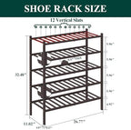 Smiry Bamboo Shoe Rack, 12 Vertical Slats, 5 Tier - 26.8" Wide, Brown - Image 2