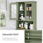 Over the Toilet Storage Cabinet for Bathroom, Storage Organizer Over Toilet, Space Saver with Tempered Glass Doors, Green - Image 4