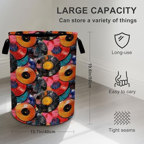 Vintage Music Laundry Basket Storage Bin Foldable Laundry Hamper Clothes Storage Bucket Organizer 19.6x15.7 Inch For Laundry Room/Bedroom/Bathroom - Image 3