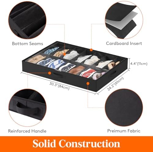 Lifewit Under Bed Shoe Storage Organizer 2 Pack(14 Shoes Cells+4 Boots Cells), 4.3 Inches Profile Fabric Shoes Container Box with Clear Cover, Foldable Storage Bag with 2 Handles, Fits 22 to 36 Pairs - Image 3