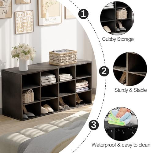 Shoe Storage Bench Cubby with 12 Cubbies, Wood Shoe Rack Organizer Cabinet - Image 4