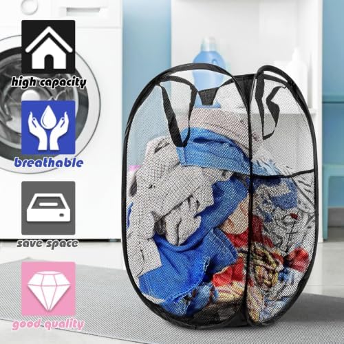 Collapsible Pop Up Laundry Hamper, Extra Large Mesh Foldable Laundry Basket Bag, 28" x 16" x 16", 4 Pack (Black + Pink + Grey + Blue) - Image 4