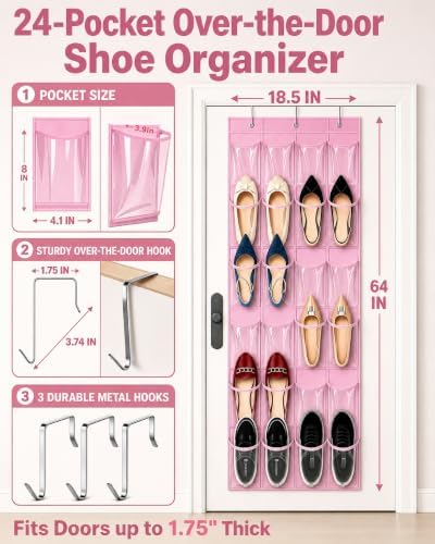 Over-the-Door Kids Shoe Organizer Pink Shoe Rack for Door - Image 2