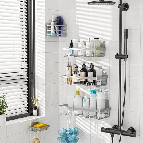 Moforoco Adhesive Shower Caddy Organizer Shelves Rack - 5 Pack Corner Bathroom Storage Organization, Home & Kitchen Decor Inside RV Accessories, Hanging First Apartment Household Camper Essentials - Image 5