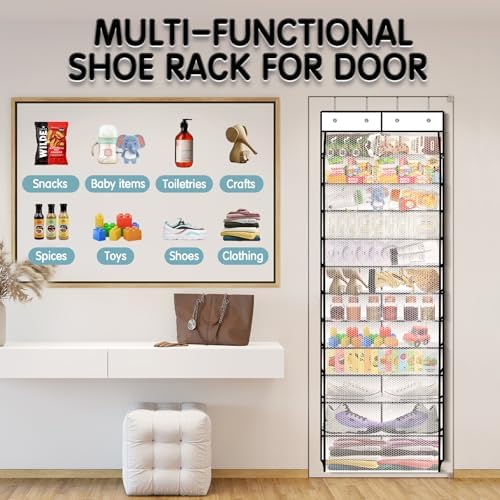 Kotkn Over The Door Shoe Organizer with 12 Large Breathable Pockets - Durable Hanging Storage for the Entire Family's Shoes (White) - Image 7