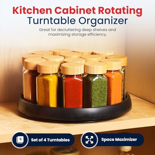 Oizeir 10 Inch Lazy Susan (Set of 4) - Non-Skid Turntable for Cabinet to Maximize Storage and Simplify Accessibility in Kitchen, Bathroom, and Pantry Spaces (Black) - Image 5