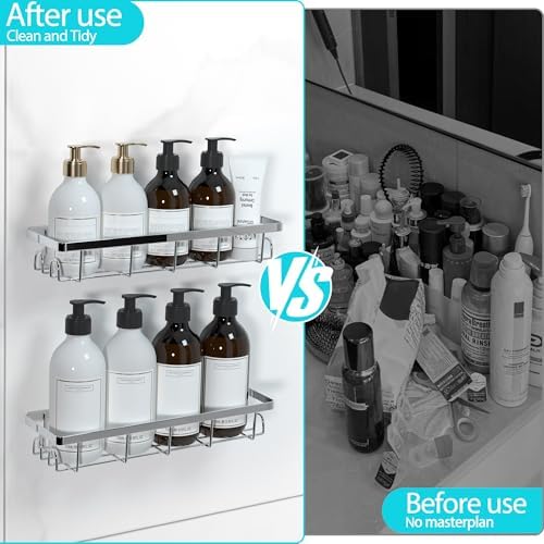 Shower Caddy Organizer with Hooks,Self Adhesive Bathroom Shelves,No Drilling Bathroom Organizers and Storage,Perfect for RV, Apartment, Home Decor,Silvery 4PCS - Image 4