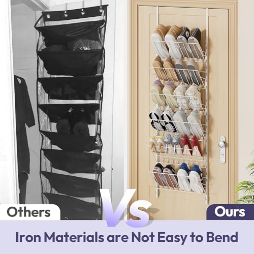 SWTYMIKI Over the Door Shoe Organizer - Adjustable 6 Tier Hanging Shoe Rack Organizer, Metal Heavy Duty Behind Door Storage or Wall Mount Shoes Shelf for Flats, Heels, Sneakers, Boots - Image 6