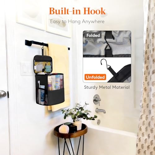 Lifewit Shower Bag Mesh Shower Caddy Portable College Dorm Room Essentials Tote Bag for Bathroom, Gym, Travel, Camping Quick Dry Hanging Shower Organizer Basket Toiletry Bag, Large, Black - Image 3