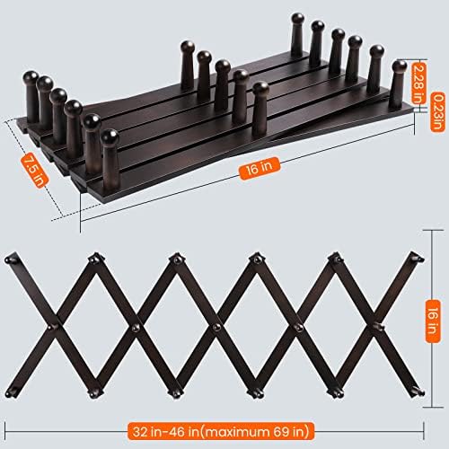 Homode Accordion Wall Hanger, Hat Hangers Wall Mounted, Wood Accordian Coat Rack with 17 Hooks, Expandable Peg Rack Wall Organizer for Hanging Baseball Caps, Hats, Purse, Coffee Cup, Bag, Walnut - Image 5