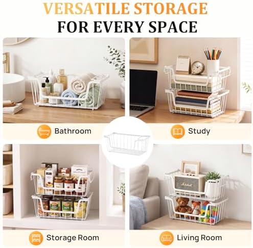 SUNALLY Stackable Storage Bins 6 Pcs Wire Baskets Freezer Organizer, White - Image 7