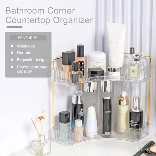 INVSSENE Corner Bathroom Countertop Organizer, Vanity Trays for Counter, Makeup Organizers, Perfume Tray, Kitchen Spice Rack, (Clear, 2 Tiers) - Image 4