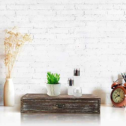 Office Desk Organizer with Drawers Dark Brown Vintage Wood Desktop Storage Box Workspace School Supplies Farmhouse Kitchen Countertop Organizer Makeup Storage Box for Home Toiletries Supplies Vanity - Image 2