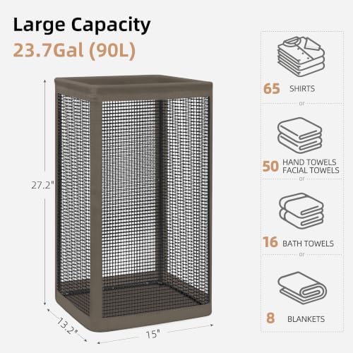 STORAGE MANIAC Mesh Laundry Hamper, 23.7 Gal. Tall Laundry Basket for Airflow, Strong Metal Dirty Clothes Hamper for College Dorm, Bedroom, Bathroom, Clothes Bin, Black & Coffee - Image 3