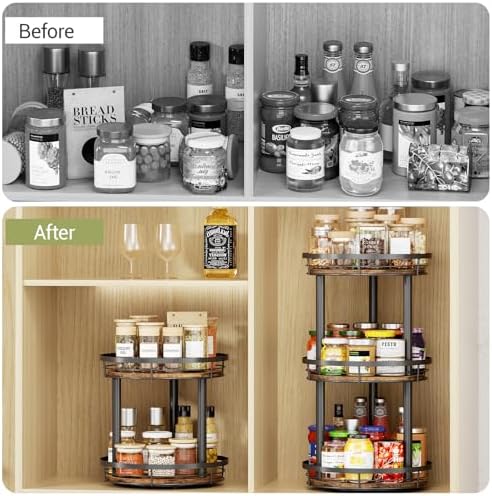 LAMU 10'' Wood Lazy Susan Spice Rack Organizer, 3 Tier Spice Organization for Cabinet, Countertop, Kitchen, Table Top, Pantry, Condiment and Seasoning Rack Organizer - Image 6