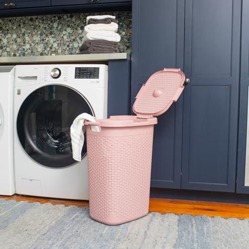 Mind Reader Slim Laundry Hamper with Lid, 60L Tall Clothes Basket, Narrow Tapered Design for Bathrooms, Closets and Laundry Rooms, Plastic, 2 Pack, Pink - Image 2