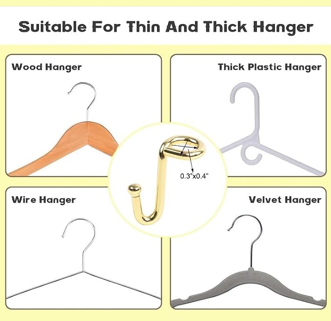 Clothes Hanger Connector Hooks, 36 Pack Gold Metal Cascading Extender Clips, Sturdy Mini Hanger Hooks for Velvet Hangers, Closet Space Saving Organizer - Image 2