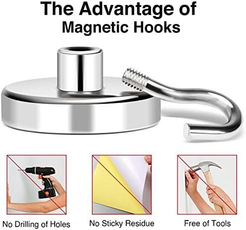 MIKEDE Magnetic Hooks, Cruise Essentials 170Lbs Strong Magnet Hook, Silver - Image 5