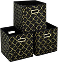 Fabric storage bins Cubes, Fabric Cube Organizer with Handle, Foldable Cube Bins for Cloth or Accessary Storage, 11x11x11, Set of 3, (Black Gold) by Yunkeeper