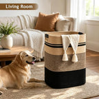 Laundry Hamper, Cotton Rope Laundry Basket with Leather Handles, 21.1-Gallon/80 L Large Clothes Hampers for Laundry, Woven Laundry Baskets for Blankets, Clothing, Bedroom, Living Room, Nursery - Image 5