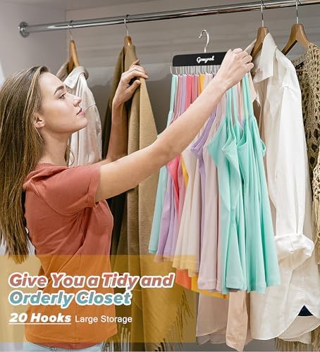 Gomyrod Tank Top Hanger, 2 Pack w/40 Hooks Bra Hanger for Closet Organizer | Premium Wood Space Saving Hanger, 360°Rotating Closet Organizers and Storage, Multi Hook Hanger for Dorm & Apartment,Black - Image 5
